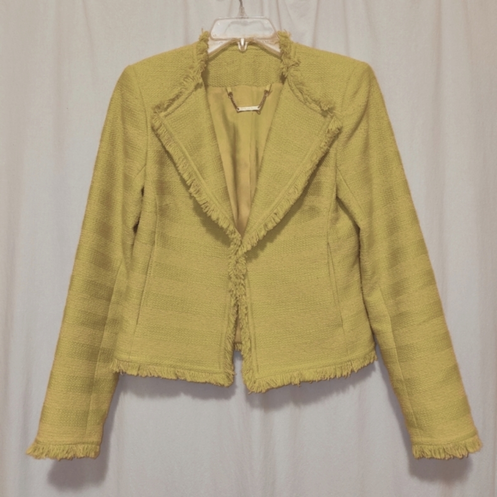 Trina Turk - Yellow Woven Tweed Fringe Jacket Sz 2